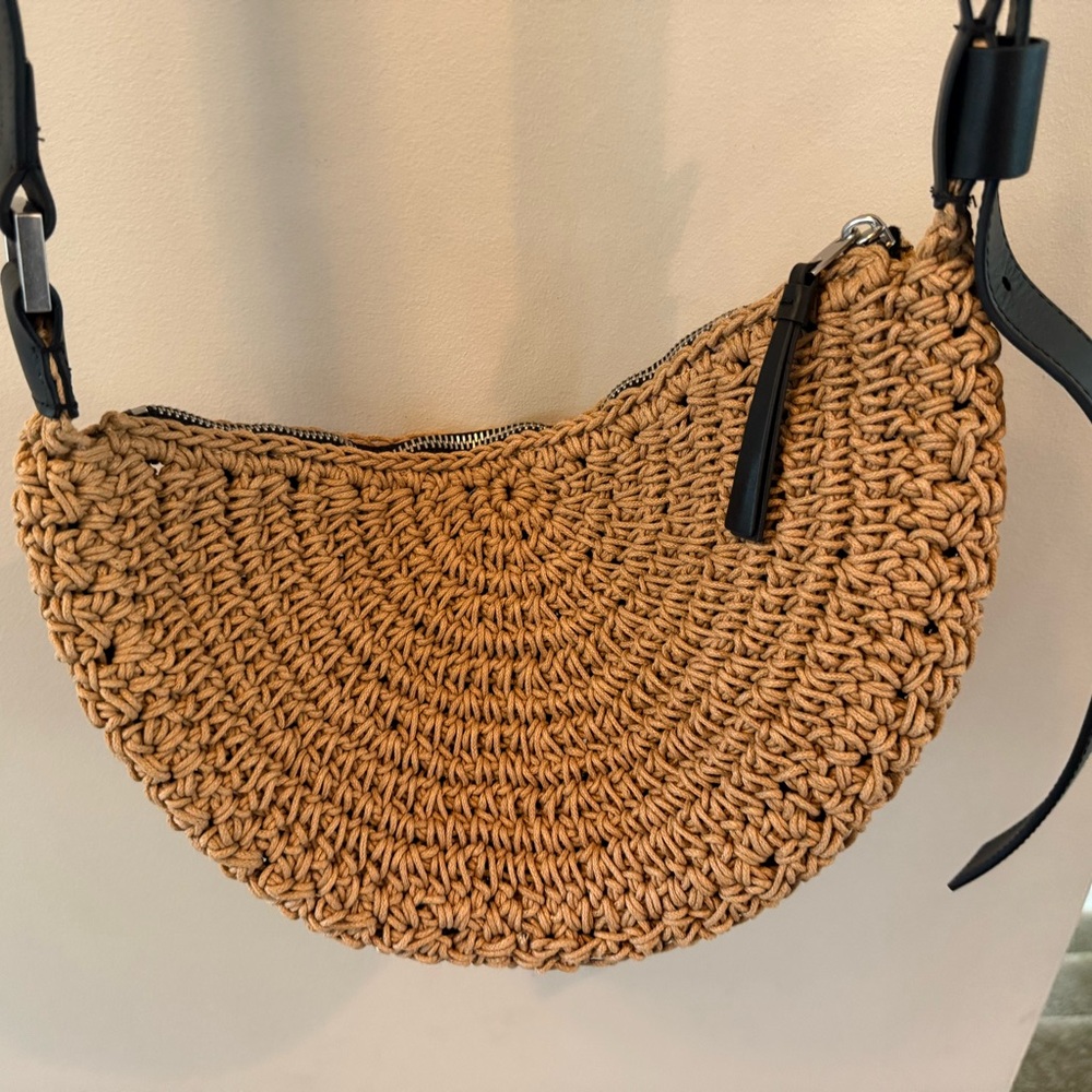 All Saints Natural Woven Crossbody Bag